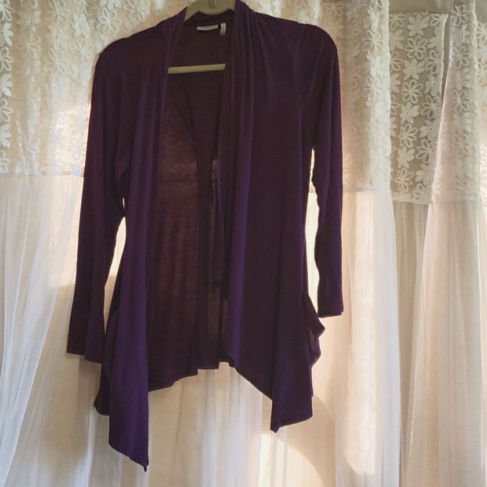 LOGO by Lori Goldstein Open Shawl Cardigan Purple M